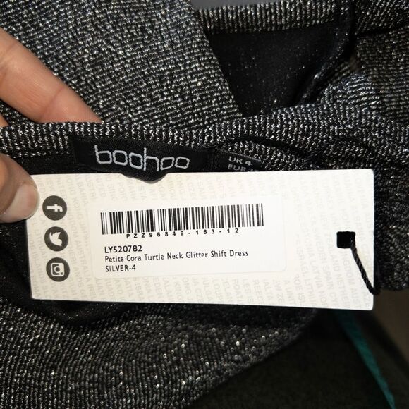 NWT Boohoo Silver Petite‎ Cora Turtleneck Glitter Shift Dress Size 4 - Picture 6 of 6